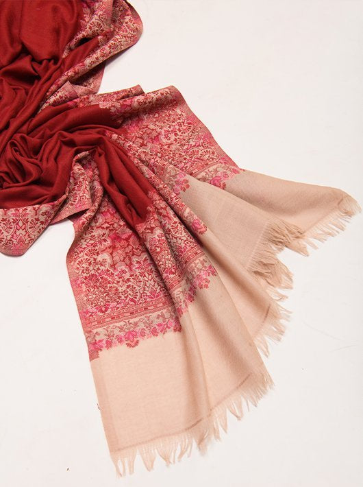 MERINO WOOL CONTRAST PALLA  SHAWL WITH INTRICATE BORDER