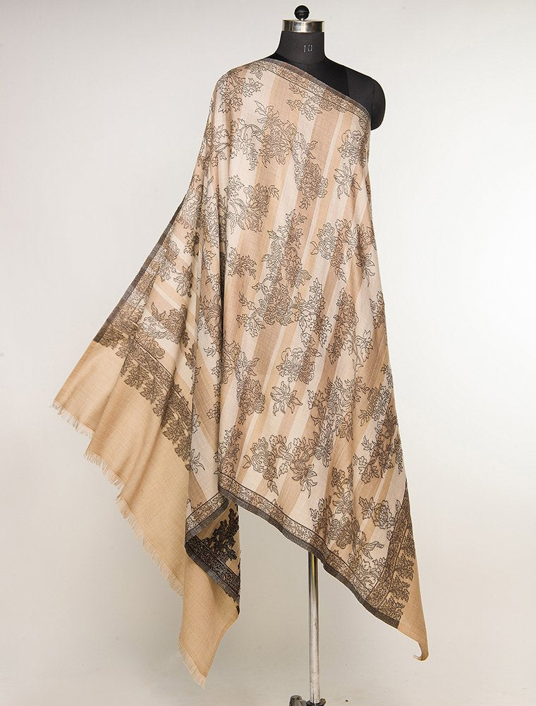SUPER FINE MERINO WOOL SHAWL IN WOVEN KANI TECHNIQUE WITH FLORAL JAAL PATTERN