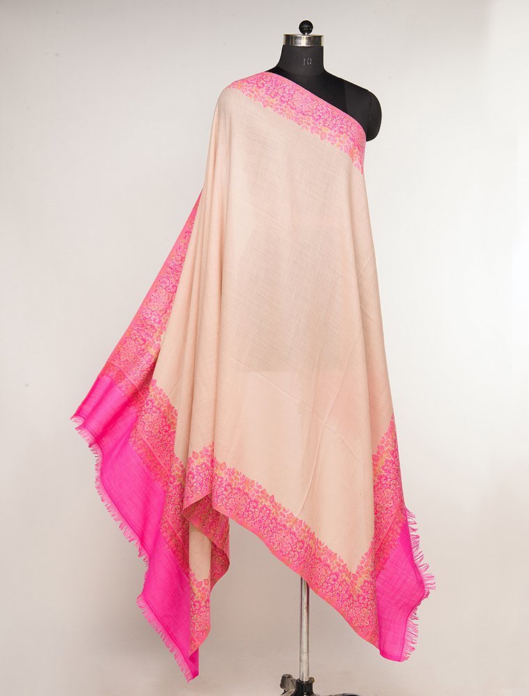 MERINO WOOL CONTRAST PALLA  SHAWL WITH INTRICATE BORDER