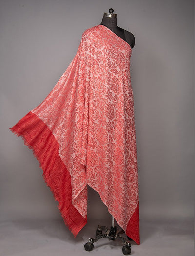 RED IKAT PATTERN SHAWL WOVEN IN EXTRA FINE MERINO WOOL