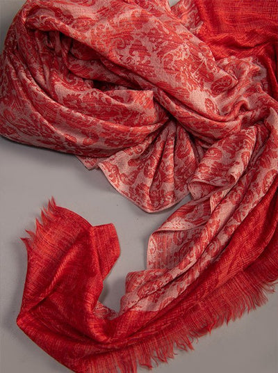 RED IKAT PATTERN SHAWL WOVEN IN EXTRA FINE MERINO WOOL