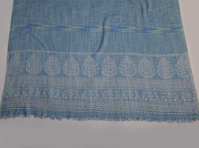 TEAL BLUE IKAT PATTERN SHAWL WOVEN IN EXTRA FINE MERINO WOOL