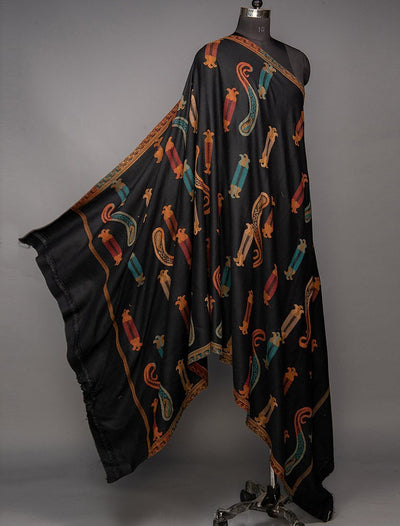 BLACK FINE WOOL IKAT SHAWL