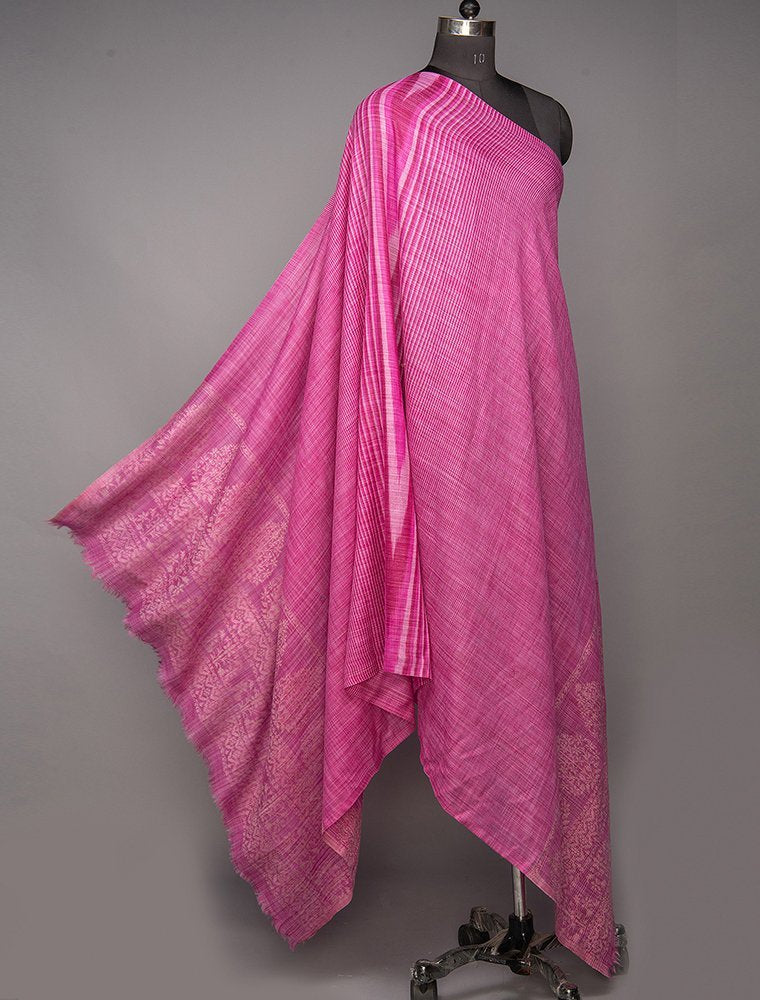 PINK IKAT PATTERN SHAWL WOVEN IN EXTRA FINE MERINO WOOL