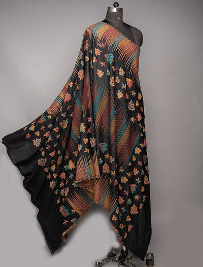 BLACK FINE WOOL IKAT SHAWL