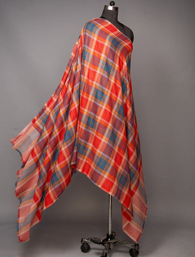 MULTICOLOURED REVERSIBLE CHECK SHAWL IN ULTRA SOFT MERINO WOOL