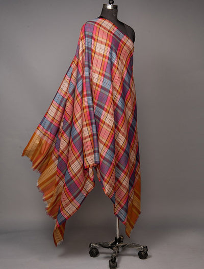 MULTICOLOURED REVERSIBLE CHECK SHAWL IN ULTRA SOFT MERINO WOOL