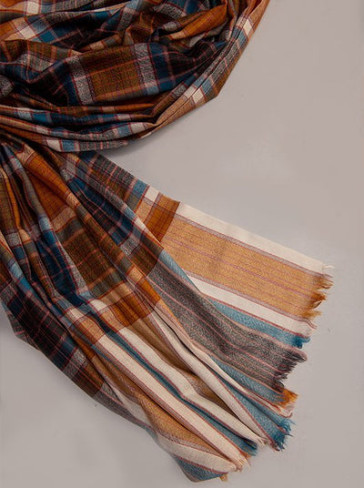 MULTICOLOURED REVERSIBLE CHECK SHAWL IN ULTRA SOFT MERINO WOOL