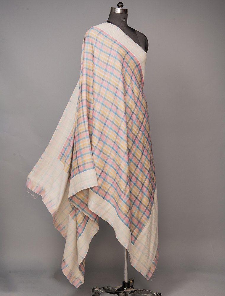 MULTICOLOURED REVERSIBLE CHECK SHAWL IN MERINO WOOL