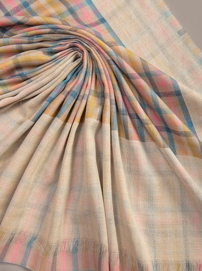 MULTICOLOURED REVERSIBLE CHECK SHAWL IN MERINO WOOL