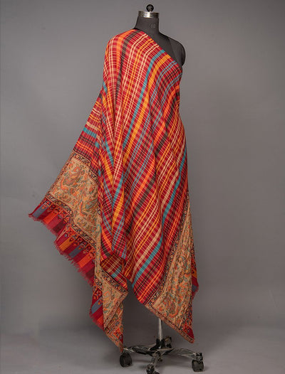 MULTICOLOURED KANI PALLA CHECK MERINO WOOL SHAWL