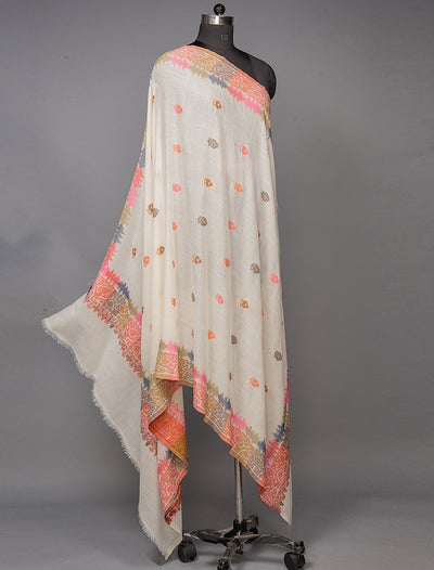 WHITE IKAT PATTERN WOVEN SHAWL WITH SUPER SOFT MERINO WOOL