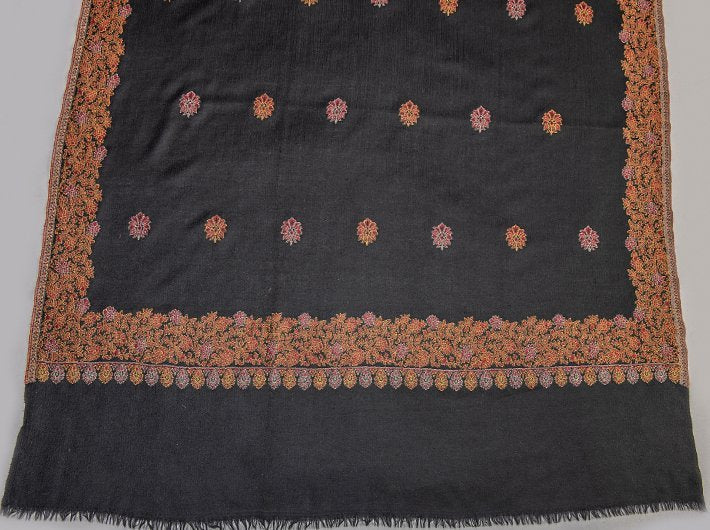 BLACK EXTRA FINE MERINO WOOL KANI SHAWL IN ELEGANT MELANGE STYLE