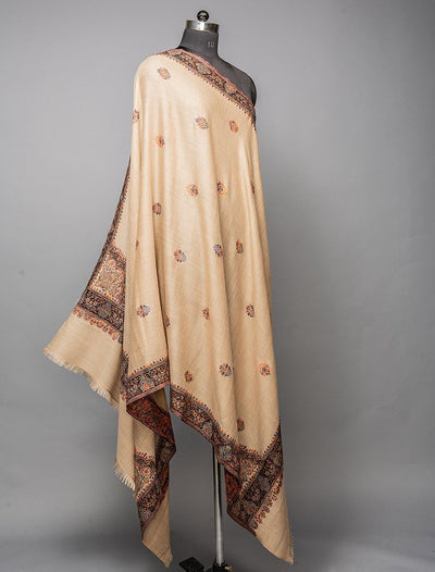 WOOL KANI SHAWL WITH BORDER BOOTI DESIGN IN MELANGE STYLE