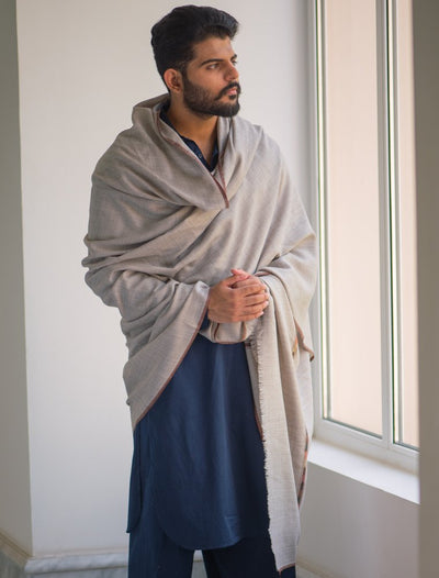 EXTRA FINE MERINO WOOL GENTS SHAWL WOVEN ON HANDLOOM WITH INTRICATE KULLU BORDER