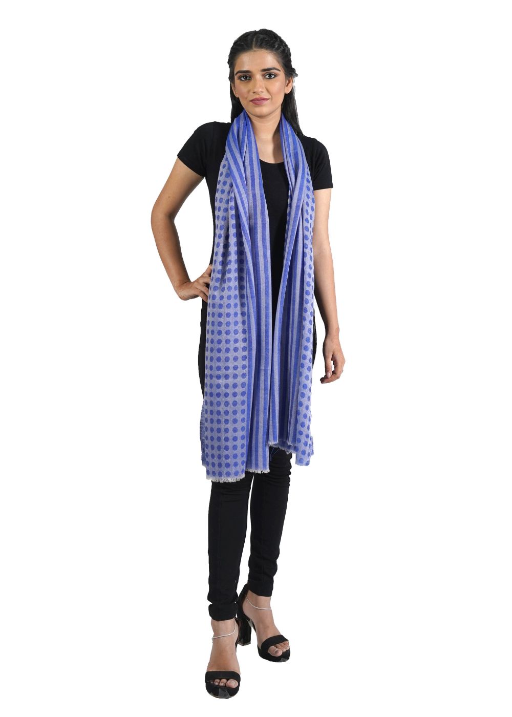 DENIM BLUE PLAIN STOLE IN 100% CASHMERE