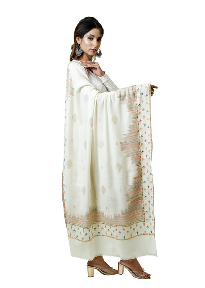 IKAT PATTERN WOVEN SHAWL WITH SUPER SOFT MERINO WOOL DECORATED WITH ZARI